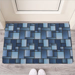 Blue Denim Patchwork Pattern Print Rubber Doormat