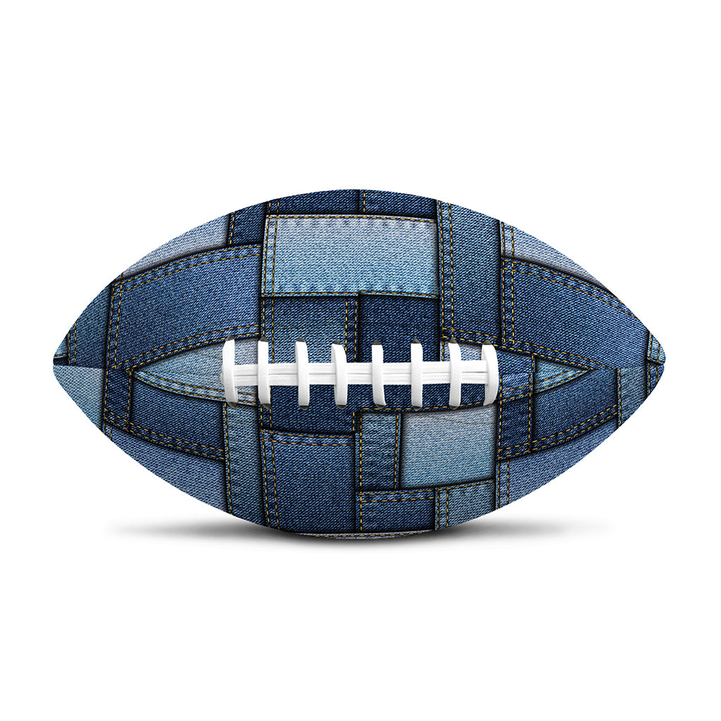 Blue Denim Patchwork Pattern Print Rugby Ball