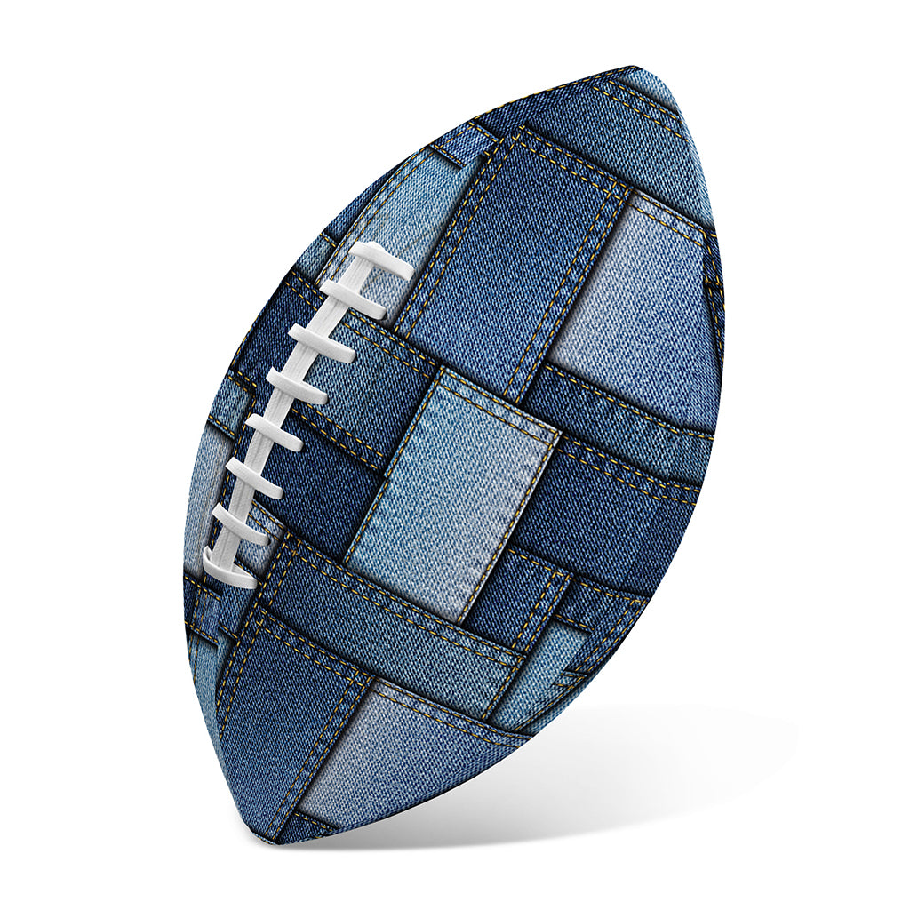 Blue Denim Patchwork Pattern Print Rugby Ball