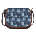Blue Denim Patchwork Pattern Print Saddle Bag