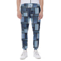 Blue Denim Patchwork Pattern Print Joggers
