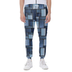 Blue Denim Patchwork Pattern Print Scuba Joggers