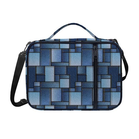 Blue Denim Patchwork Pattern Print Shoulder Strap Bible Bag