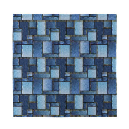 Blue Denim Patchwork Pattern Print Silk Bandana