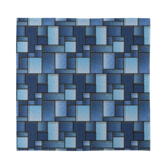 Blue Denim Patchwork Pattern Print Silk Bandana