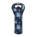 Blue Denim Patchwork Pattern Print Single Neoprene Wine Tote