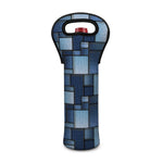 Blue Denim Patchwork Pattern Print Single Neoprene Wine Tote