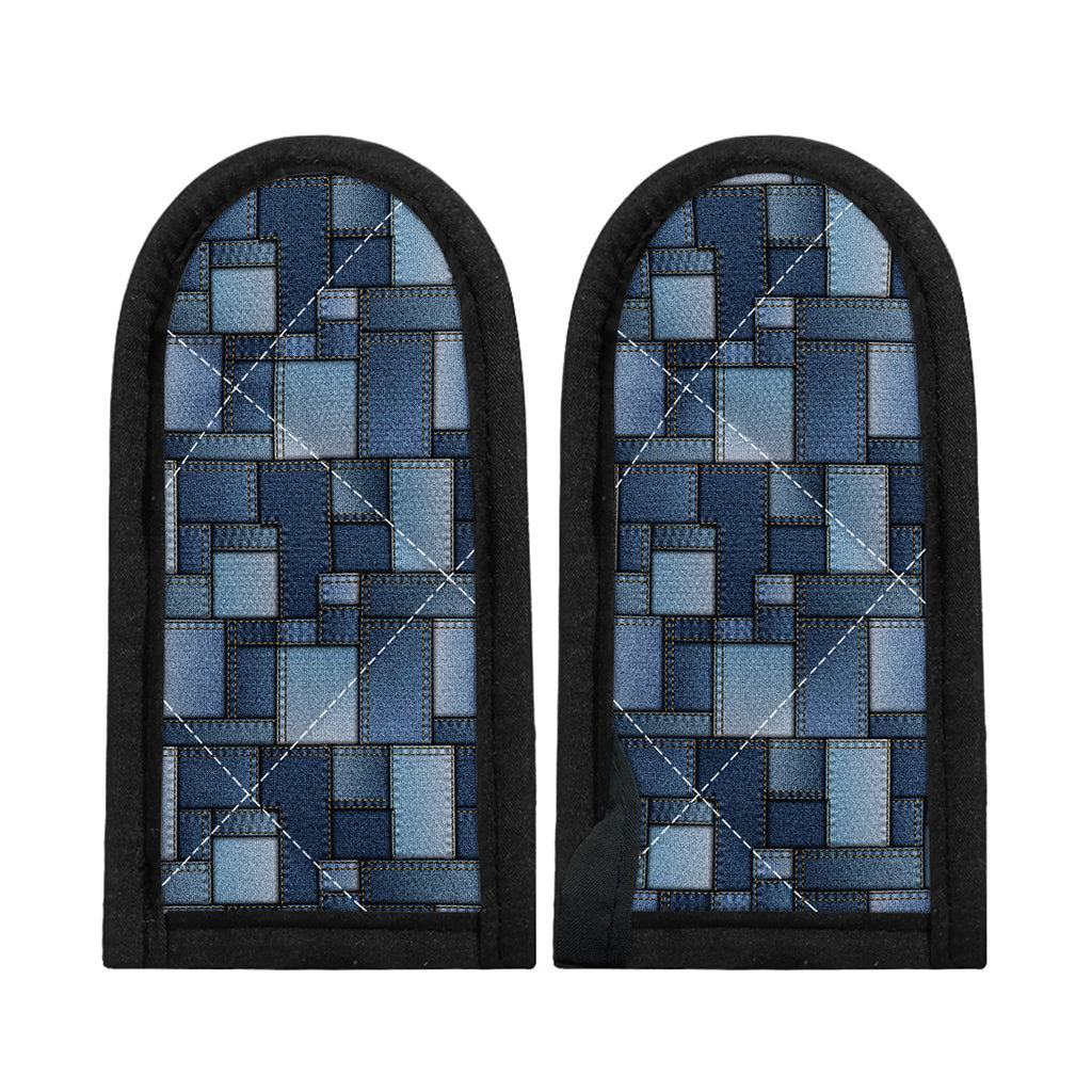 Blue Denim Patchwork Pattern Print Skillet Handle Cover