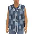 Blue Denim Patchwork Pattern Print Sleeveless Baseball Jersey