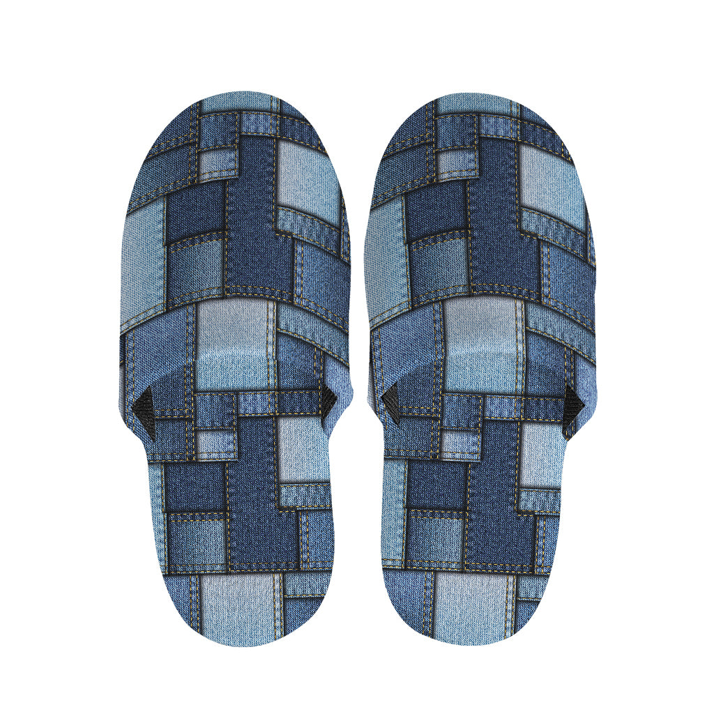 Blue Denim Patchwork Pattern Print Slippers