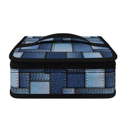 Blue Denim Patchwork Pattern Print Small Lunch Bag