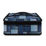 Blue Denim Patchwork Pattern Print Small Lunch Bag