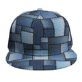 Blue Denim Patchwork Pattern Print Snapback Cap