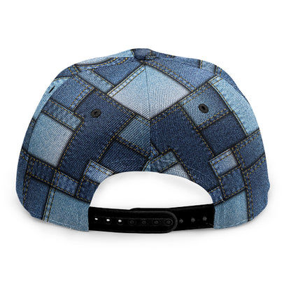 Blue Denim Patchwork Pattern Print Snapback Cap