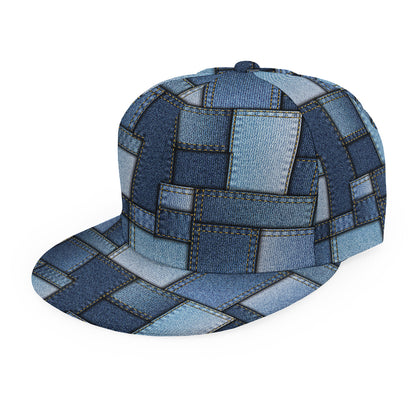 Blue Denim Patchwork Pattern Print Snapback Cap