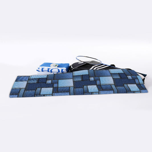 Blue Denim Patchwork Pattern Print Sports Towel
