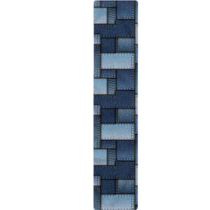 Blue Denim Patchwork Pattern Print Table Runner