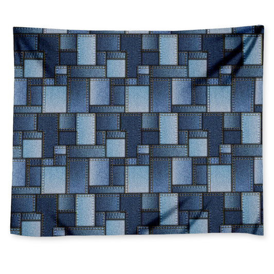 Blue Denim Patchwork Pattern Print Tapestry