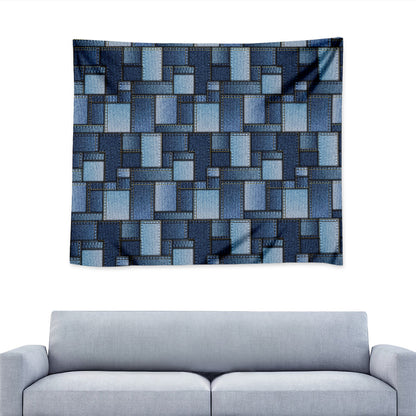 Blue Denim Patchwork Pattern Print Tapestry