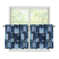 Blue Denim Patchwork Pattern Print Tier Curtains