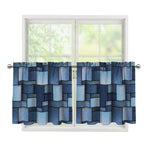 Blue Denim Patchwork Pattern Print Tier Curtains