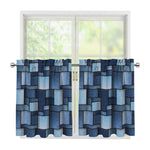 Blue Denim Patchwork Pattern Print Tier Curtains