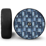 Blue Denim Patchwork Pattern Print Tire Cover With Camera Hole