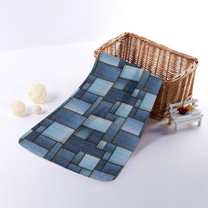 Blue Denim Patchwork Pattern Print Towel