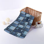 Blue Denim Patchwork Pattern Print Towel