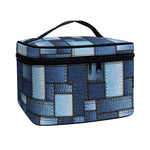 Blue Denim Patchwork Pattern Print Travel Makeup Bag