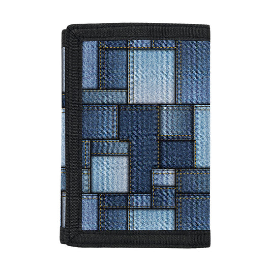 Blue Denim Patchwork Pattern Print Trifold Wallet
