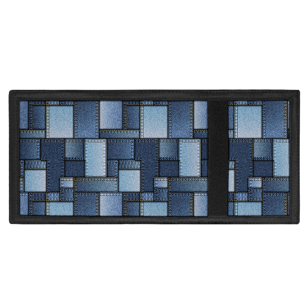 Blue Denim Patchwork Pattern Print Trifold Wallet