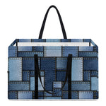 Blue Denim Patchwork Pattern Print Utility Tote Bag