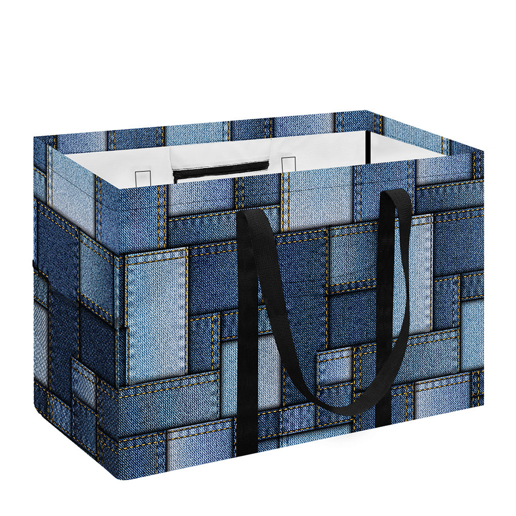 Blue Denim Patchwork Pattern Print Utility Tote Bag