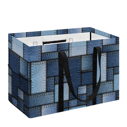 Blue Denim Patchwork Pattern Print Utility Tote Bag