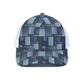 Blue Denim Patchwork Pattern Print White Mesh Trucker Hat