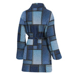 Blue Denim Patchwork Pattern Print Women's Bathrobe