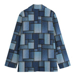 Blue Denim Patchwork Pattern Print Women's Blazer