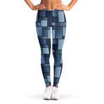 Blue Denim Patchwork Pattern Print Women's Leggings