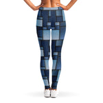 Blue Denim Patchwork Pattern Print Women's Leggings