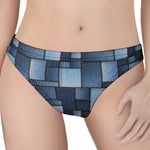 Blue Denim Patchwork Pattern Print Women's Thong