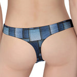 Blue Denim Patchwork Pattern Print Women's Thong