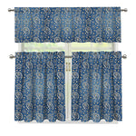 Blue Denim Western Paisley Print 3 Piece Kitchen Curtains