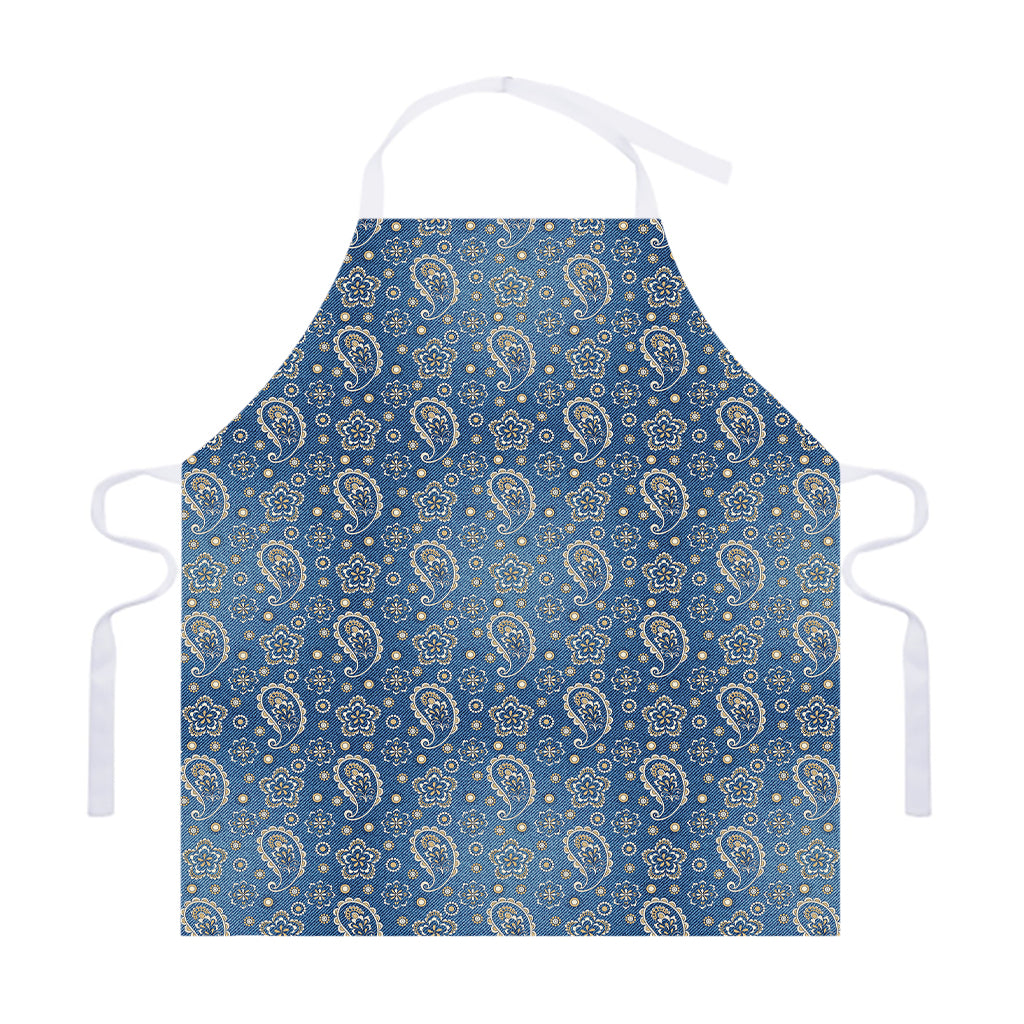 Blue Denim Western Paisley Print Adjustable Apron