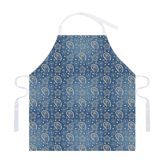 Blue Denim Western Paisley Print Adjustable Apron