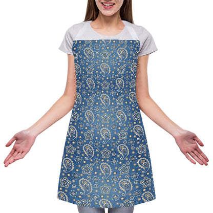 Blue Denim Western Paisley Print Adjustable Apron