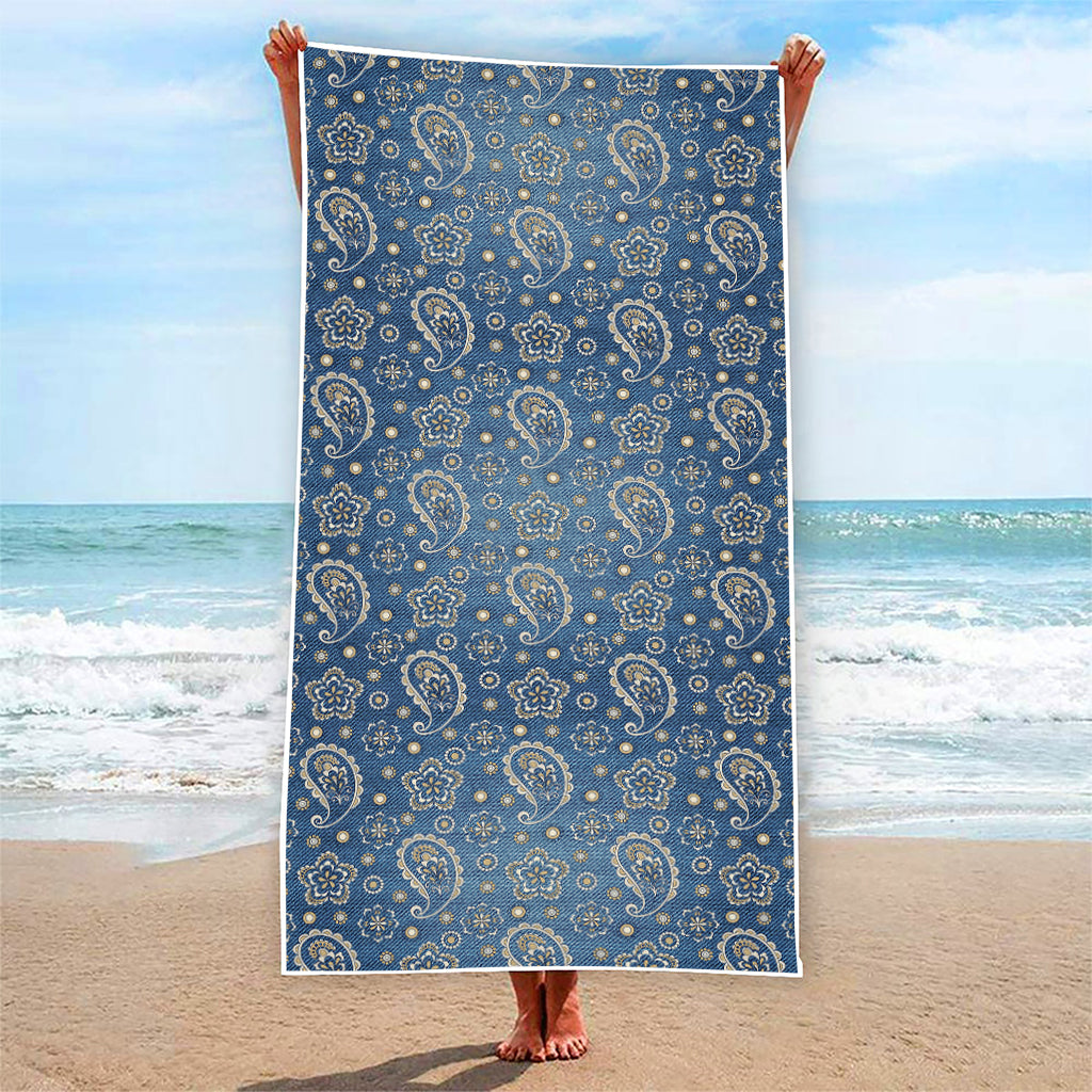 Blue Denim Western Paisley Print Beach Towel
