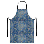 Blue Denim Western Paisley Print Bib Apron With Pocket
