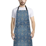Blue Denim Western Paisley Print Bib Apron With Pocket
