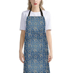 Blue Denim Western Paisley Print Bib Apron With Pocket